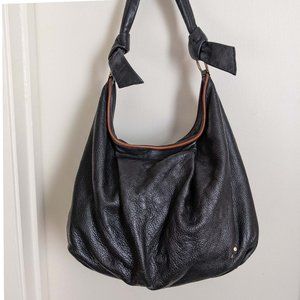 Tre Vero Large Hobo Handbag Purse in Black Leather Brown Trim